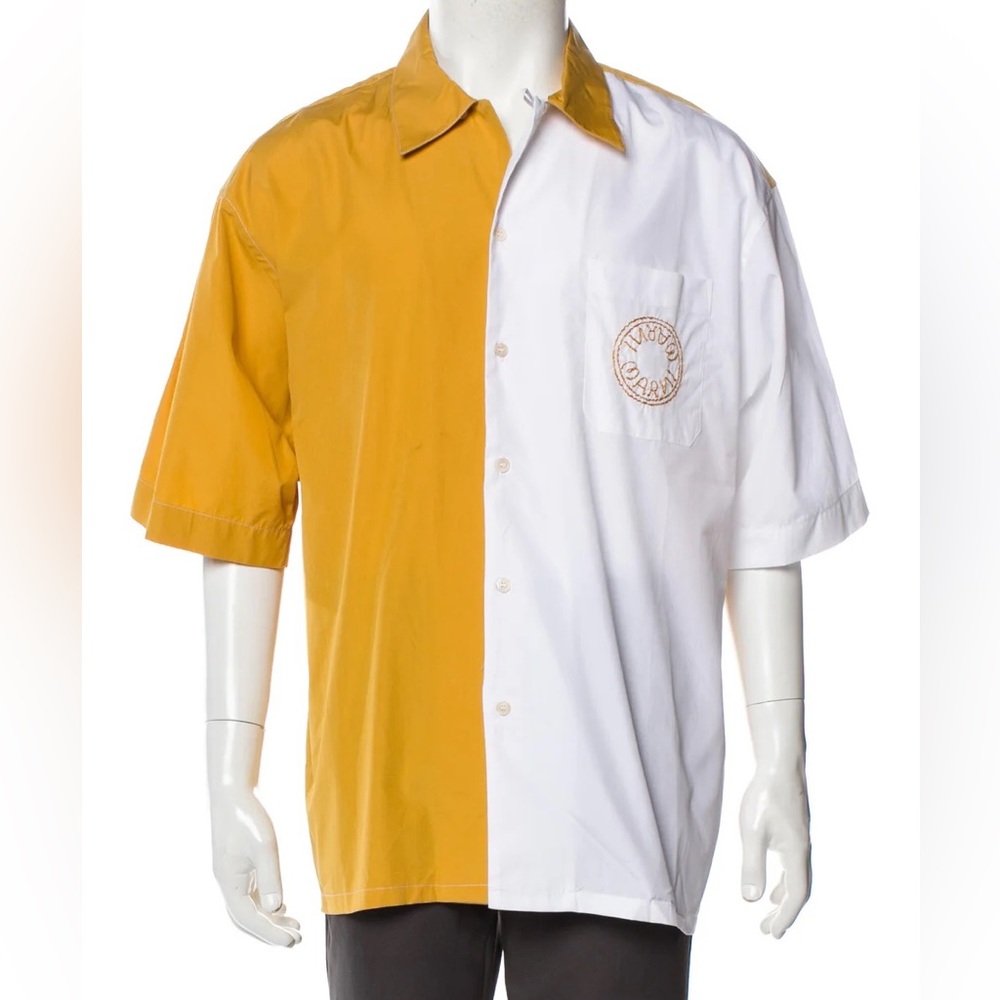 Marin Short Sleeve Button Down Shirt White Mustard Yellow